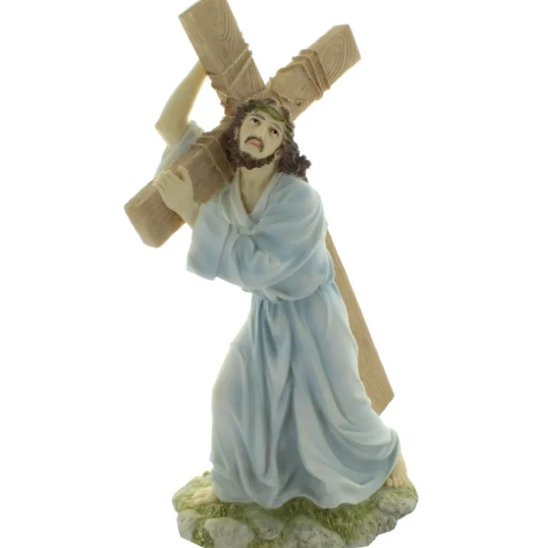 Palais du Rosaire Statue de Jésus portant sa croix en résine 30cm^ Jésus Miséricordieux