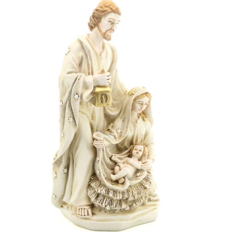 Palais du Rosaire Statue de la Sainte Famille en résine blanche patinée 40cm^ Statue De La Sainte Famille