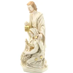 Palais du Rosaire Statue de la Sainte Famille en résine blanche patinée 40cm^ Statue De La Sainte Famille