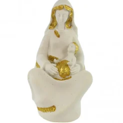 Palais du Rosaire Statue de la Vierge à l'enfant blanche et doré pailleté de 13cm^ Autres Statues De La Vierge