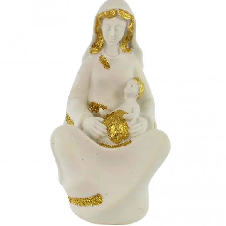 Palais du Rosaire Statue de la Vierge à l'enfant blanche et doré pailleté de 13cm^ Autres Statues De La Vierge