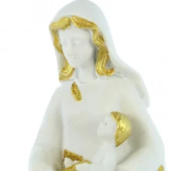 Palais du Rosaire Statue de la Vierge à l'enfant blanche et doré pailleté de 13cm^ Autres Statues De La Vierge