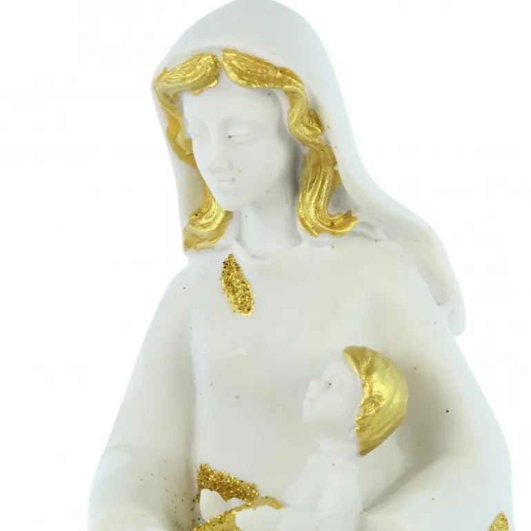 Palais du Rosaire Statue de la Vierge à l'enfant blanche et doré pailleté de 13cm^ Autres Statues De La Vierge