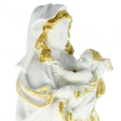 Palais du Rosaire Statue de la Vierge à l'Enfant en résine blanche et pailletée 19cm^ Autres Statues De La Vierge