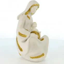 Palais du Rosaire Statue de la Vierge à l'enfant blanche et doré pailleté de 13cm^ Autres Statues De La Vierge