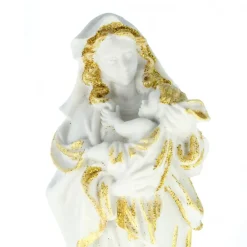 Palais du Rosaire Statue de la Vierge à l'Enfant en résine blanche et pailletée 19cm^ Autres Statues De La Vierge