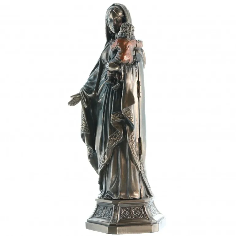Palais du Rosaire Statue de la Vierge à l'Enfant bronze coulé à froid 20cm^ Statue Funéraire | Statue En Bronze Et Métal