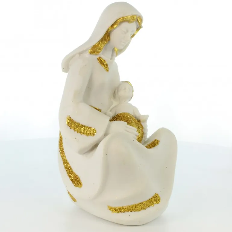 Palais du Rosaire Statue de la Vierge à l'enfant blanche et doré pailleté de 13cm^ Autres Statues De La Vierge