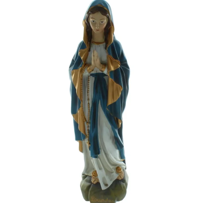 Palais du Rosaire Statue de la Vierge Marie en résine avec un voile bleu et doré 40cm^ Statue De Notre Dame De Lourdes