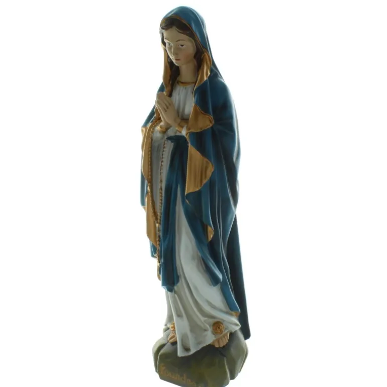 Palais du Rosaire Statue de la Vierge Marie en résine avec un voile bleu et doré 40cm^ Statue De Notre Dame De Lourdes