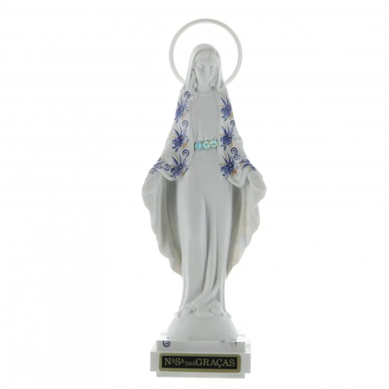 Palais du Rosaire Statue de la Vierge Miraculeuse robe blanche et manteau fleuri en résine 16cm^ Statue Vierge Miraculeuse