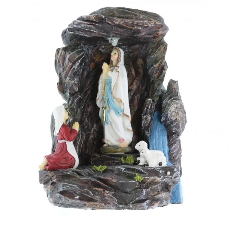 Palais du Rosaire Statue de l'apparition de Lourdes dans la grotte avec une lumière^ Statue De Notre Dame De Lourdes