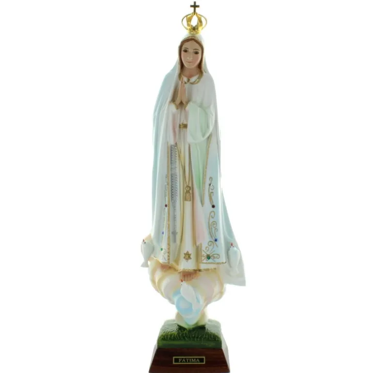 Palais du Rosaire Statue de Notre Dame de Fatima en résine avec des brillants 45cm^ Statue Vierge De Fatima