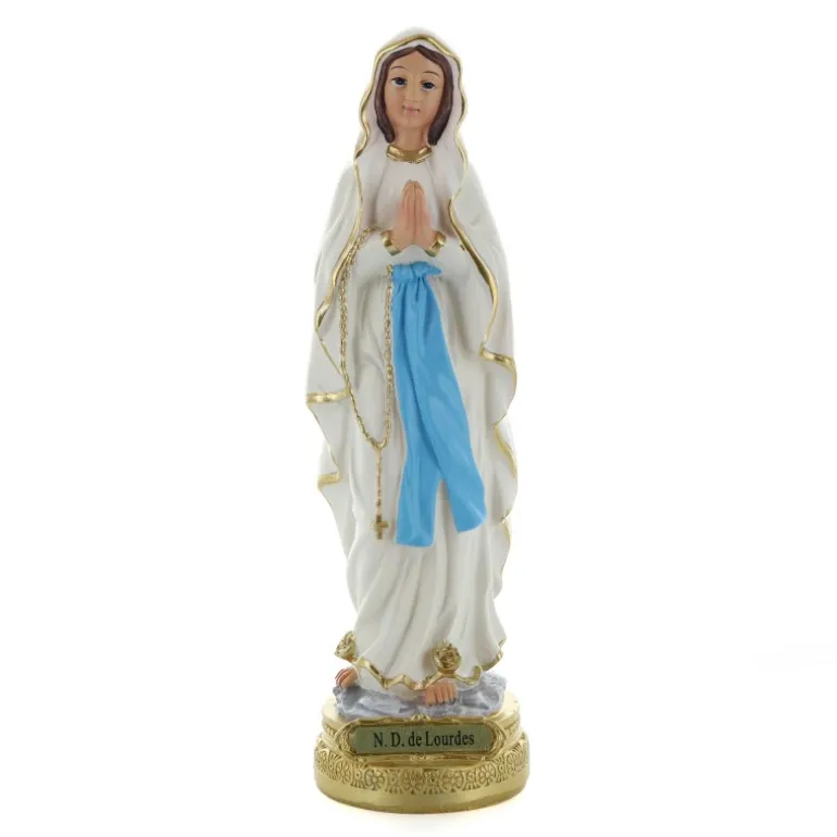 Palais du Rosaire Statue de Notre Dame de Lourdes en résine colorée 22cm^ Statue De Notre Dame De Lourdes