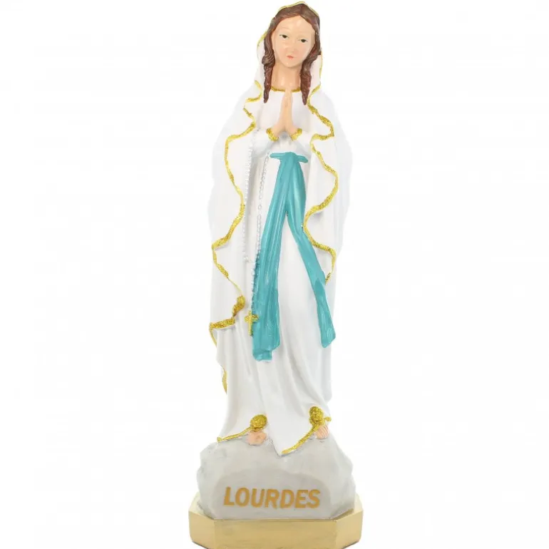 Palais du Rosaire Statue de Notre Dame de Lourdes avec liseret pailleté doré en résine de 60cm^ Statue De Grande Taille | Statue De Notre Dame De Lourdes