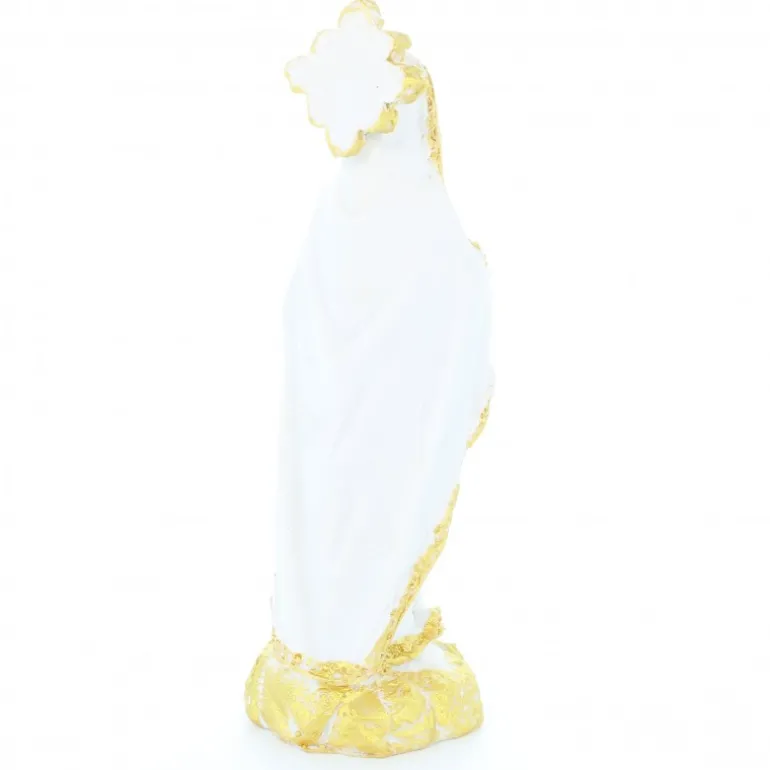 Palais du Rosaire Statue de Notre Dame de Lourdes blanche à paillettes dorées de 12cm^ Statue De Notre Dame De Lourdes