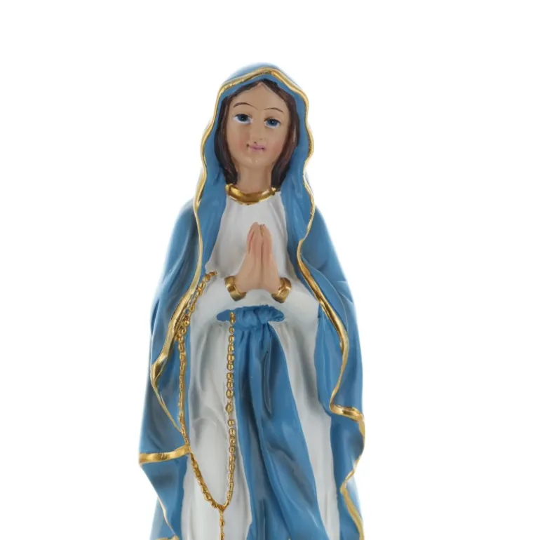 Palais du Rosaire Statue de Notre Dame de Lourdes vêtue d'un manteau bleu 23cm^ Statue De Notre Dame De Lourdes