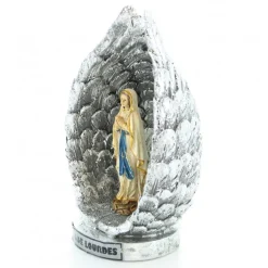 Palais du Rosaire Statue de Notre Dame de Lourdes entourée d'ailes argentées en résine pailletée 12cm^ Statue De Notre Dame De Lourdes