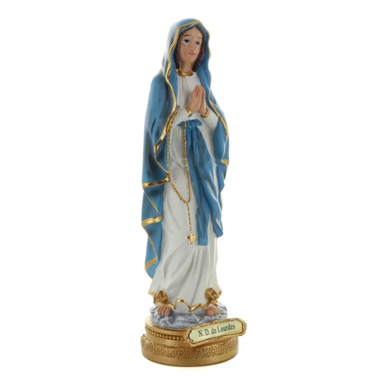Palais du Rosaire Statue de Notre Dame de Lourdes vêtue d'un manteau bleu 23cm^ Statue De Notre Dame De Lourdes