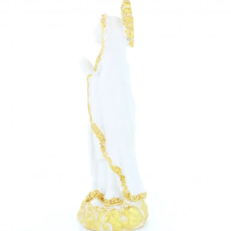 Palais du Rosaire Statue de Notre Dame de Lourdes blanche à paillettes dorées de 12cm^ Statue De Notre Dame De Lourdes