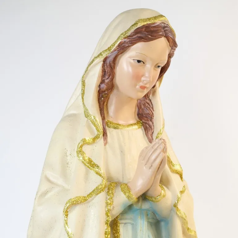 Palais du Rosaire Statue de Notre Dame de Lourdes en résine imitation bois et paillettes 60 cm^ Statue De Notre Dame De Lourdes