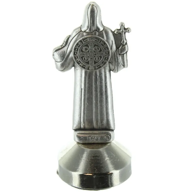 Palais du Rosaire Statue de Saint Benoît en métal avec un socle aimanté 5cm^ Statue De Saint Benoît