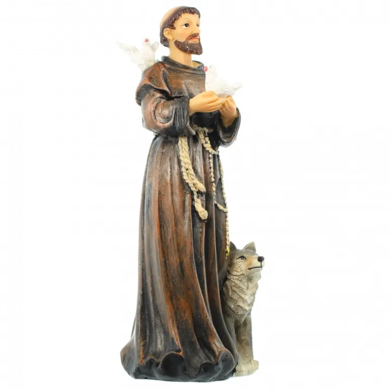 Palais du Rosaire Statue de Saint François d'Assise au loup en résine de 20cm^ Autres Statues De Saints