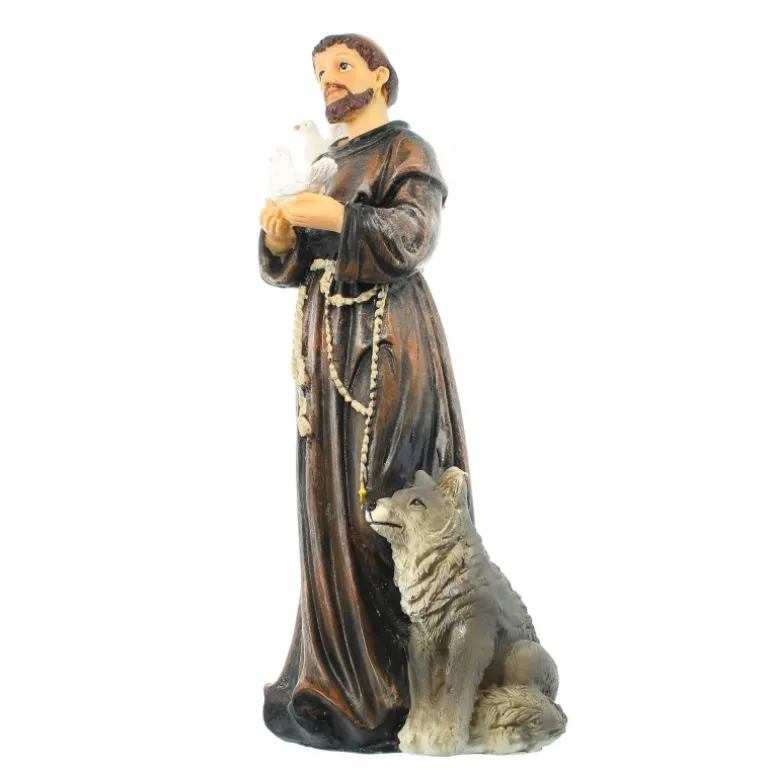 Palais du Rosaire Statue de Saint François d'Assise au loup en résine de 20cm^ Autres Statues De Saints