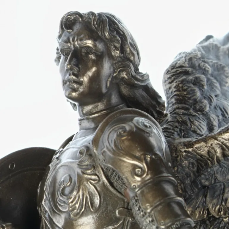 Palais du Rosaire Statue de Saint Michel contre le démon, bronze coulé à froid 23cm^ Statue En Bronze Et Métal | Statue De Saint Michel