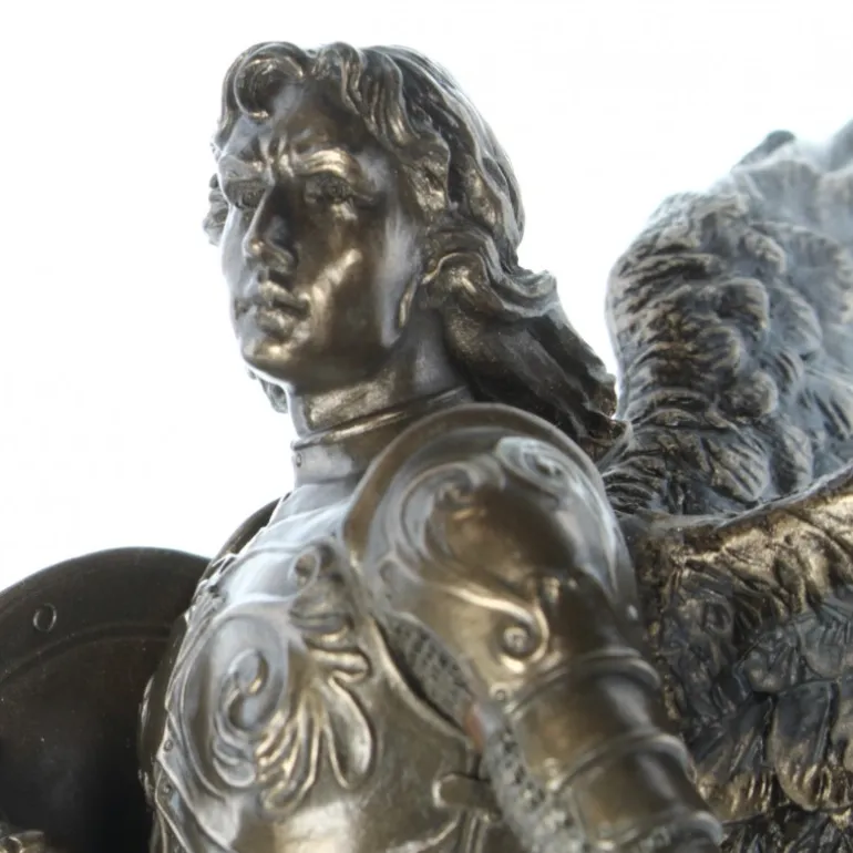 Palais du Rosaire Statue de Saint Michel contre le démon, bronze coulé à froid 23cm^ Statue En Bronze Et Métal | Statue De Saint Michel