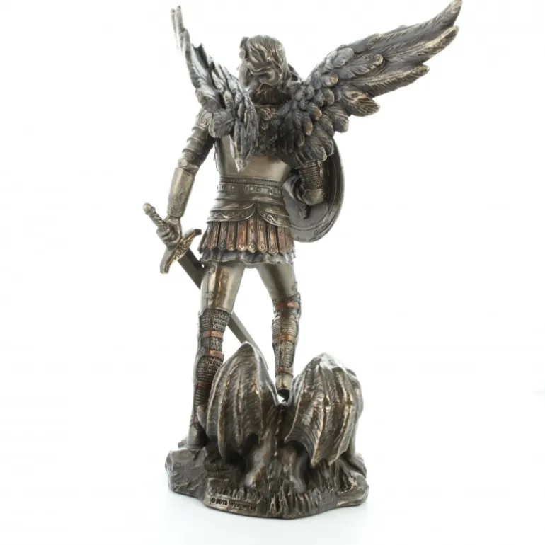 Palais du Rosaire Statue de Saint Michel contre le démon, bronze coulé à froid 23cm^ Statue En Bronze Et Métal | Statue De Saint Michel