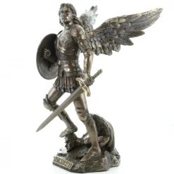 Palais du Rosaire Statue de Saint Michel contre le démon, bronze coulé à froid 23cm^ Statue En Bronze Et Métal | Statue De Saint Michel