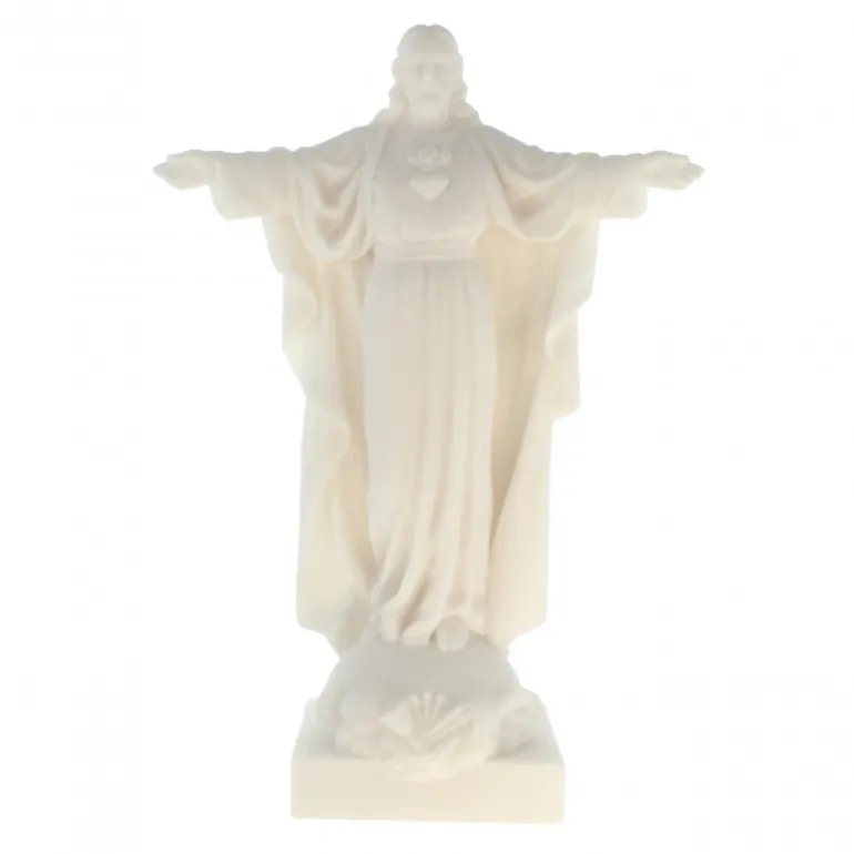 Palais du Rosaire Statue du Sacré Coeur de Jésus en albâtre blanche 20cm^ Sacré-Coeur De Jésus
