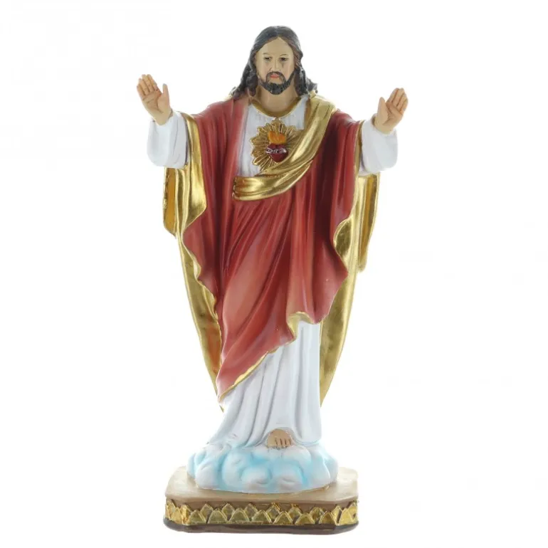 Palais du Rosaire Statue du Sacré Coeur de Jésus en résine colorée 20 cm^ Sacré-Coeur De Jésus