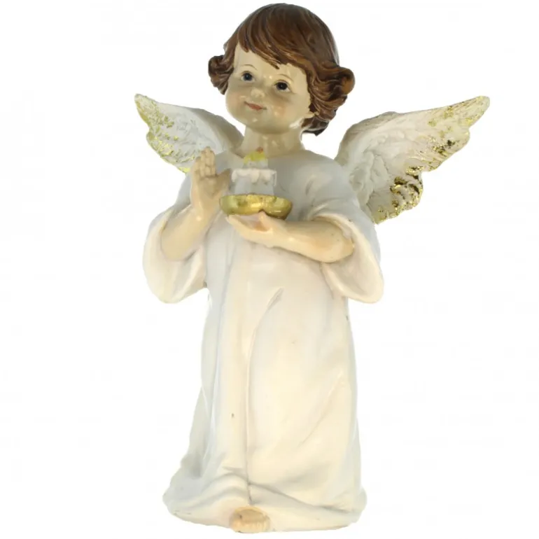 Palais du Rosaire Statue d'un Ange avec une bougie de 20cm en résine^ Statue Ange