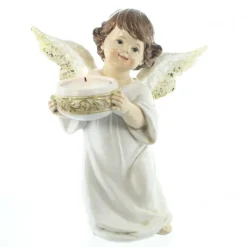 Palais du Rosaire Statue d'un ange avec une bougie de 20cm en résine^ Statue Ange