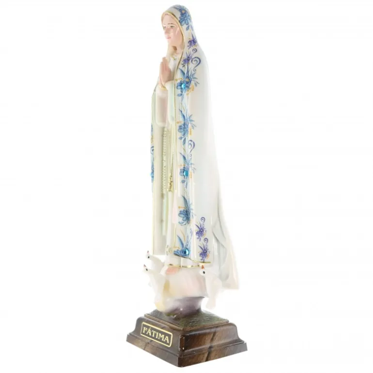 Palais du Rosaire Statue N. Dame de Fatima manteau avec fleurs et brillants 27cm^ Statue Vierge De Fatima