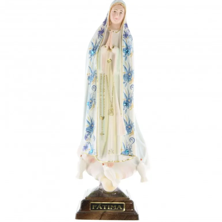 Palais du Rosaire Statue N. Dame de Fatima manteau avec fleurs et brillants 27cm^ Statue Vierge De Fatima