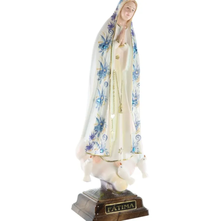 Palais du Rosaire Statue N. Dame de Fatima manteau avec fleurs et brillants 27cm^ Statue Vierge De Fatima