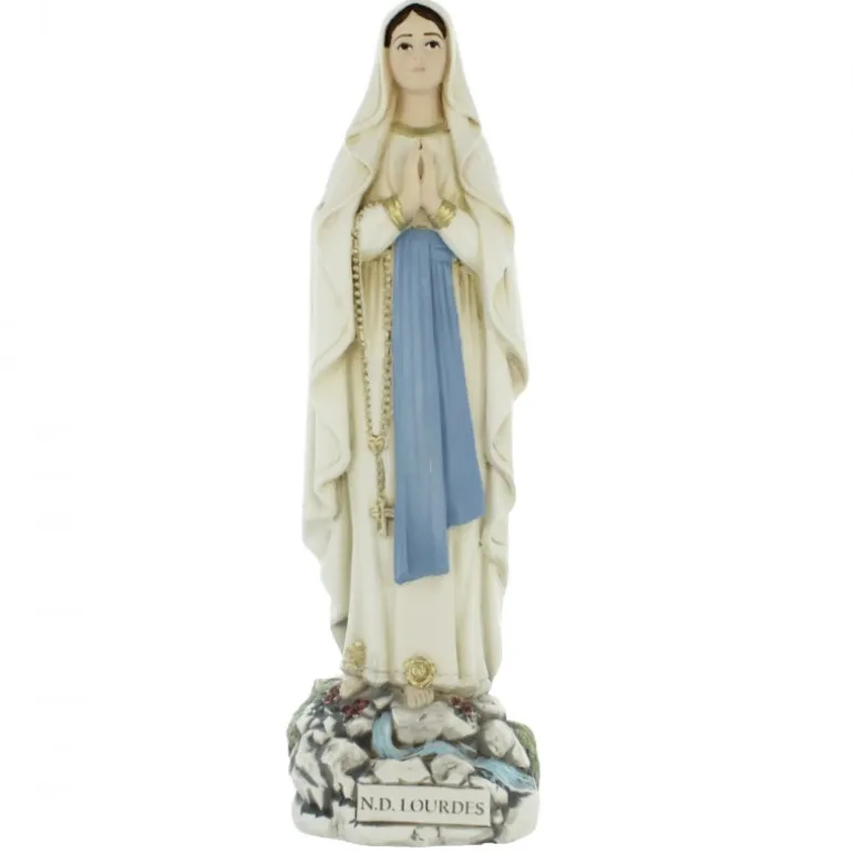 Palais du Rosaire Statue Notre Dame de Lourdes de 22cm sur un rocher fleuri^ Statue De Notre Dame De Lourdes