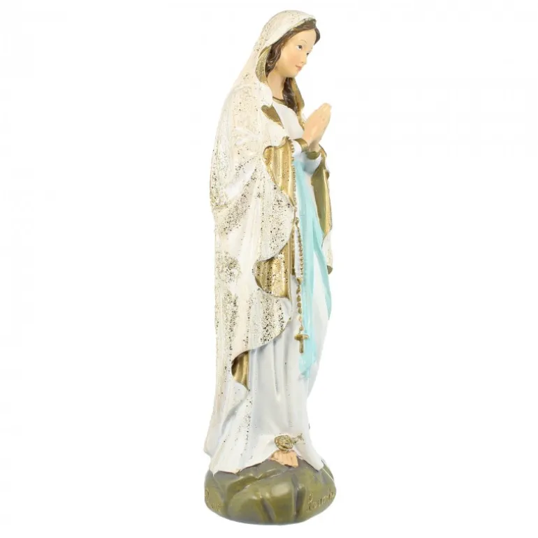 Palais du Rosaire Statue Notre Dame de Lourdes à paillettes en résine 28cm^ Statue De Notre Dame De Lourdes