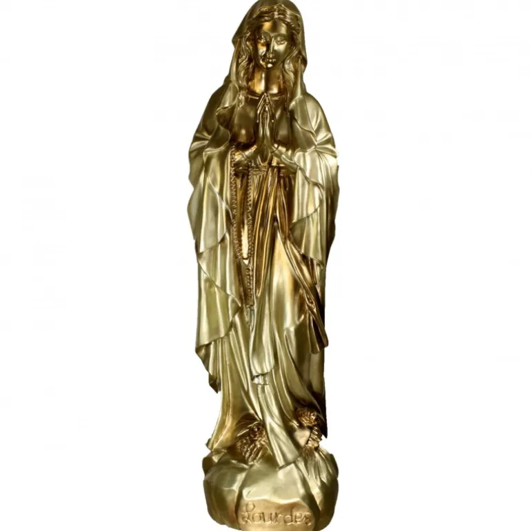 Palais du Rosaire Statue Notre Dame de Lourdes dorée en résine 80 cm^ Statue De Grande Taille | Statue De Notre Dame De Lourdes