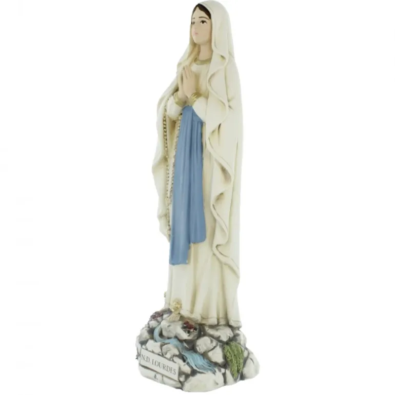 Palais du Rosaire Statue Notre Dame de Lourdes de 22cm sur un rocher fleuri^ Statue De Notre Dame De Lourdes