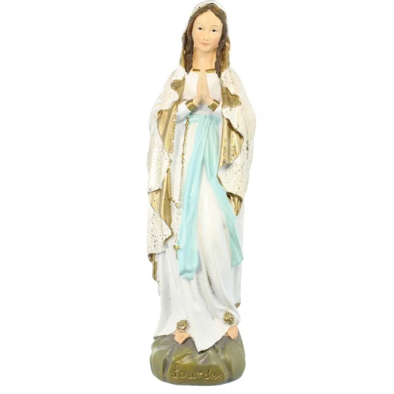 Palais du Rosaire Statue Notre Dame de Lourdes à paillettes en résine 28cm^ Statue De Notre Dame De Lourdes