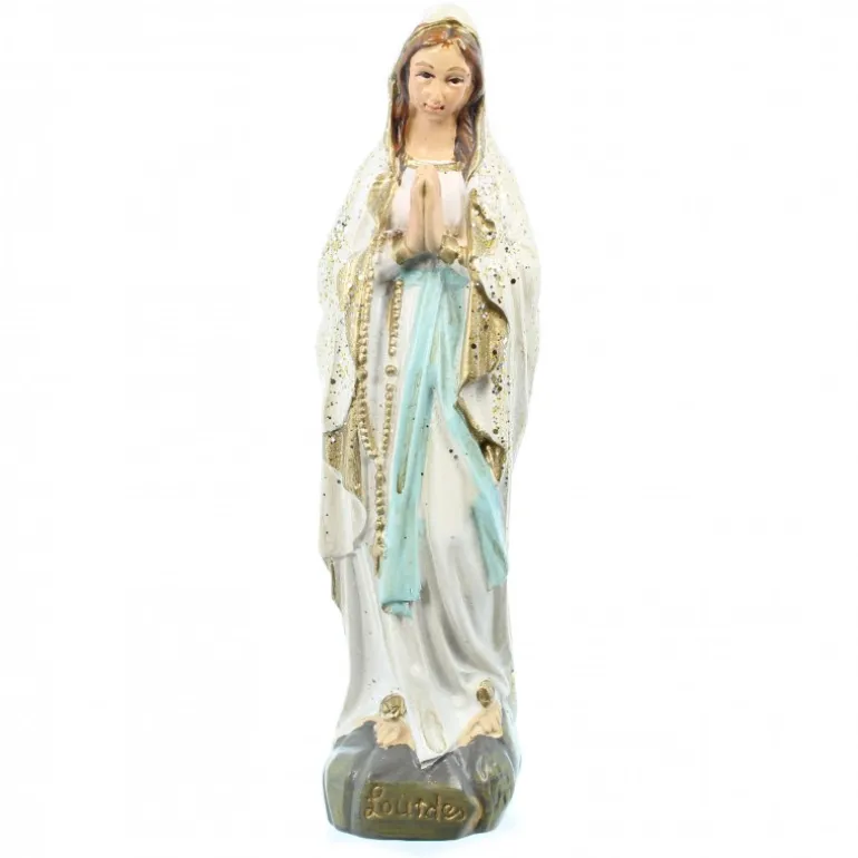 Palais du Rosaire Statue Notre Dame de Lourdes à paillettes en résine 10cm^ Statue De Notre Dame De Lourdes
