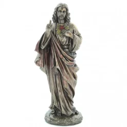 Palais du Rosaire Statue Sacré Coeur de Jésus en bronze coulé à froid 21cm^ Statue En Bronze Et Métal
