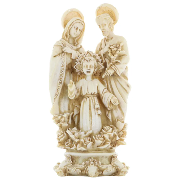 Palais du Rosaire Statue Sainte Famille aux fleurs en pierre et résine 22cm^ Statue De La Sainte Famille