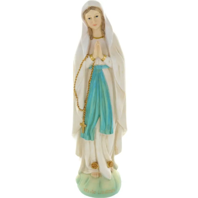 Palais du Rosaire Statue Vierge Marie en résine colorée sur rocher 40 cm^ Statue De Notre Dame De Lourdes