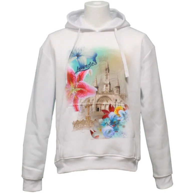 Palais du Rosaire Sweat shirt de Lourdes blanc avec des orchidées^ Vêtement
