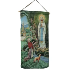 Palais du Rosaire Tenture en tissu de l'Apparition de Lourdes brodée en dorée^ Cadre Religieux